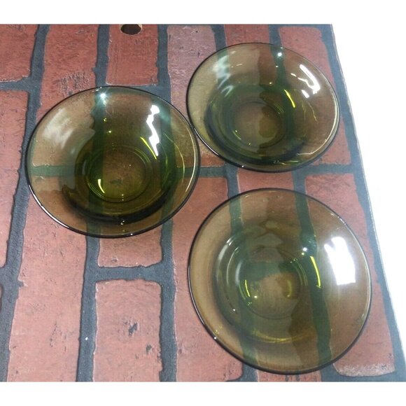 3 Anchor Hocking salad Bowls Avocado Green Glass Vintage 70s shallow wide mouth - Picture 7 of 7